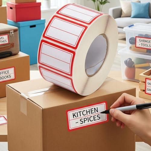 500Pcs 2-Line Freezer Labels, 40x25mm Removable Food Storage Stickers, No Residue Waterproof Write-on Mason Jar Labels for Kitchen Organization, Home Moving & Garage Sale (Red Border) - color: 500pcs Red 2-line
