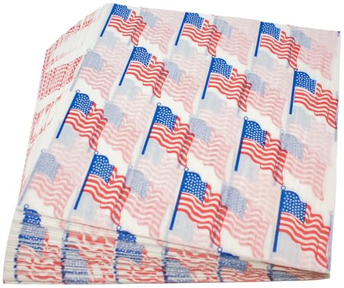 MADE IN USA 1,000 Sheets of Grease-Resistant Food Grade Waxed Kraft Deli Tissue Paper, 12" X 12" (USA Flag Print) - color: USA Flag Print