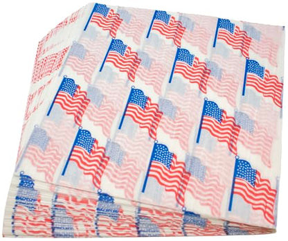 MADE IN USA 1,000 Sheets of Grease-Resistant Food Grade Waxed Kraft Deli Tissue Paper, 12" X 12" (USA Flag Print) - color: USA Flag Print
