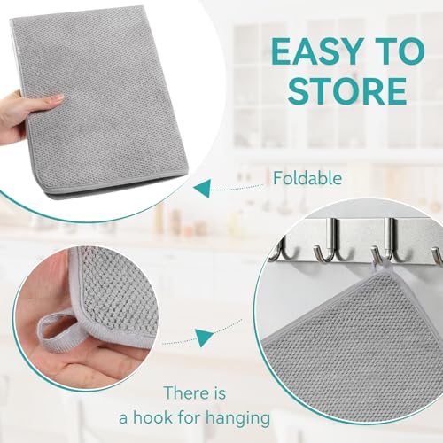 Ninsula Dish Drying Mat, 18 x 24 In Absorbent Microfiber Drying Matt Kitchen Counter, Extra Large Foldable Drying Mat for Countertops, Sinks and Draining Racks (Gray)