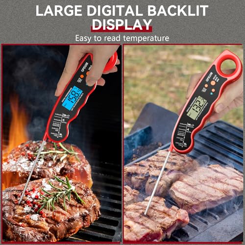 QPEUIM Meat Thermometer Digital Instant Read Thermometer Waterproof Food Thermometer with Backlight & Calibration for Grill and Cooking Turkey BBQ - color: Red 01