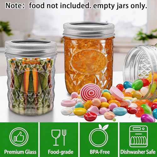 16 oz Wide Mouth Mason Jars with Lids, 4 Pack Food Grade Glass Canning Jars, BPA Free Airtight Reusable Dishwasher Safe for Food Storage, Canning, Pickling, Jam, Honey & DIY Decor - size: 16 oz