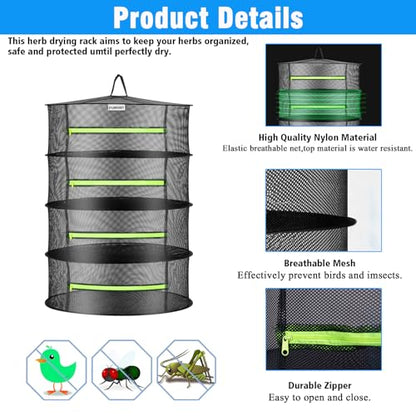Herb Drying Rack - Breathable Mesh, Hanging with Zipper for Plants, Seeds, and Buds