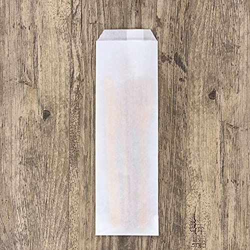 Quotidian White Flat Medium Glassine Paper Bags 3" x 10" (8 x 25.4cm) Pack of 100 - Birthday Treat Grocery Decorative Bread Popcorn - size: 3x10 Inch