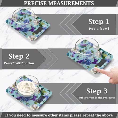 Food Scale Kitchen Scale for Baking Cooking Digital Food Weighing Measuring Scale Small Waterproof Electric Food Scale Elegant Hydrangeas Magnolias Butterflies - color: Elegant Hydrangeas Magnolias Butterflies