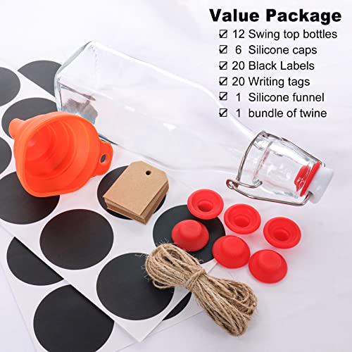12 Pack 8.5oz Swing Top Glass Bottles, 250ML Square Bottles with Airtight Stoppers for Kombucha, Kefir, Vanilla Extract, Beer(Bonus Gaskets, Labels and Funnel) - size: 8.5oz