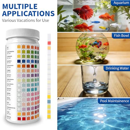 16-in-1 Universal Test Strips - 100pcs Reliable pH Testing Strips Kit for Liquid Testing, Quick Get Highly Accurate Results in Seconds, Drinking Water, Aquarium, Pool, Hot Tub, Spa
