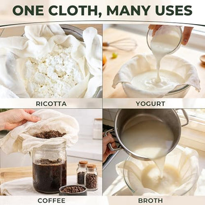 6Pcs Grade100 Cheese Cloths,20x20 Inch,100% Unbleached Cotton,Pre-Cut Reusable Muslin Cheese Cloth for Cooking and Straining, Hemmed Edges