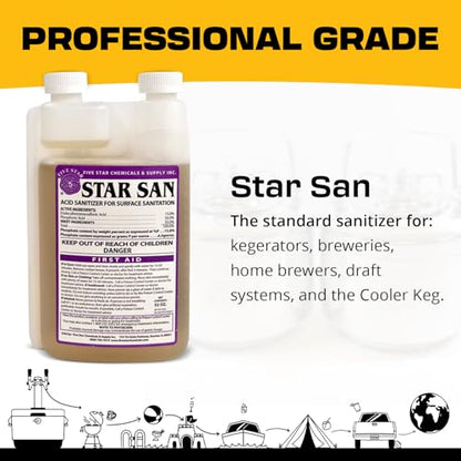 Star San Cleaner 32oz - No Rinse Food Grade Brewing Sanitizer Rinseless Cleaning Agent for Home Brew, Kegs, Stainless Steel. Acid-based, foaming sanitizer for Beer, Wine, & Mead Equipment