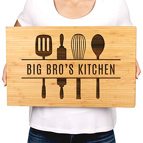 Andaz Press Large Bamboo Wood Cutting Board Gift, 17.75 x 11-inch, Big Bro's Kitchen, Utensils Graphic, 1-Pack, Laser Engraved Serving Chopping Board Christmas Birthday Chef Kitchen Ideas - color: Big Bro