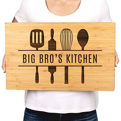 Andaz Press Large Bamboo Wood Cutting Board Gift, 17.75 x 11-inch, Big Bro's Kitchen, Utensils Graphic, 1-Pack, Laser Engraved Serving Chopping Board Christmas Birthday Chef Kitchen Ideas - color: Big Bro