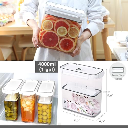 Pickle keeper Press Plate Food Storage Container Organizer for Kimchi Sauerkraut Fermentaion Airtight Lid Locking for Preserved Food (4000ml / 1 gal) - size: 4000ml / 1 gal