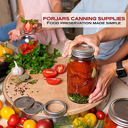 FORJARS - Canning Lids Regular Mouth, 100-Pack – Create Airtight Seals on Mason Jars to Preserve Food for Meal Prep & Food Storage – 2.7 In. Steel Lids with Silicone Seals – Canning Supplies - style: 100-Pack
