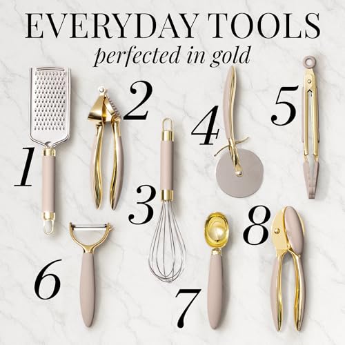 Styled Settings 23-Piece Beige and Gold Utensils Set – Silicone Nonstick Cooking Tools with Garlic Press, Can Opener, Measuring Cups, Utensil Holder – Luxury Kitchen Accessories for Modern Homes - color: 23 Piece Beige and Gold