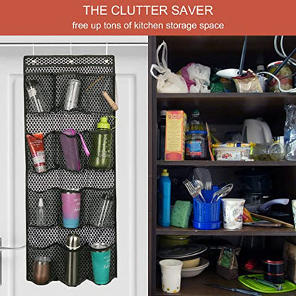 Water Bottle Organizer over the Door Cup Holder with 12 Large Pockets and Reinforced Bottom Tumbler Organizer Clear Mesh Cup Storage for Kitchen Pantry Cabinet Door Wall 41"×17"