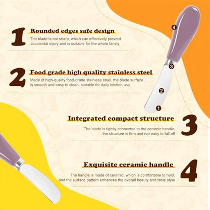 Butter Spreader Knife Set, 2-Pack Stainless Steel Cheese and Butter Knives with Ceramic Handle, Dishwasher Safe, for Soft & Hard Cheese, Jam, Cold Butter (Purple) - color: Purple