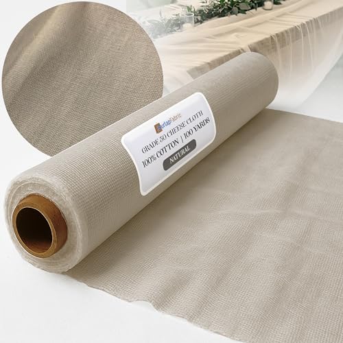 Grade 50 Natural 100% Cotton Cheesecloth for Straining, Baking, Crafting & DIY Projects – Cheese Cloth Rolls for Cooking, Making Cheese, and Home Brewing – 28x24 Thread Count, 36" x 100 Yards