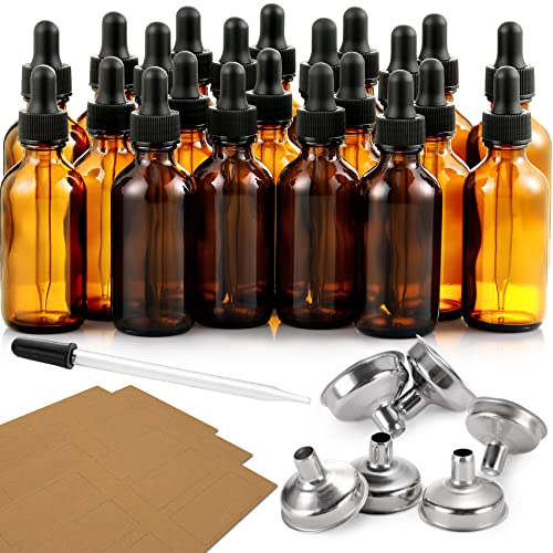 AOZITA 24 PCS, 1 oz Dropper Bottles for Essential Oils with 6 Funnels & 1 Long Glass Dropper - 30ml Amber Glass Bottle with Eye Droppers - Tincture Bottles, Leak Proof Travel Bottle for Liquids - size: 1 OZ
