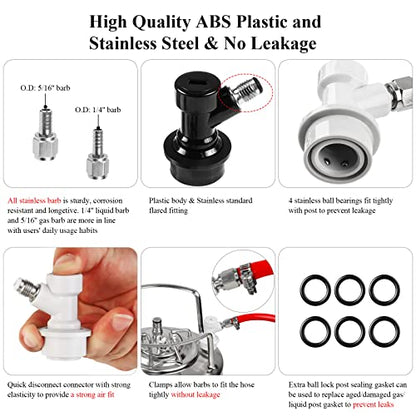 Ball Lock Keg Post Quick Disconnect Set, Corny Keg Connectors, 1 Pair Homebrew Stainless Corny Keg Post 19/32-18 Female Thread Keg Gas Liquid Post and 1 Pair Keg Post Fittings with Hose Clamps