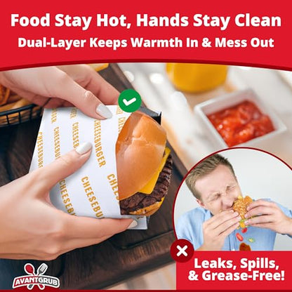 Retro, Grease-Proof Food Wrapper 75 Combo Pack. 25 Each Hamburger, Cheeseburger and Hot Dog Sturdy Bags. Heat Proof, Restaurant Grade, Allergen Friendly BBQ Foil Paper Supply for Themed Party Event