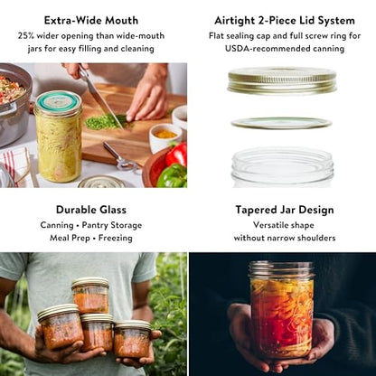 Le Parfait Familia Wiss 32oz (1L) Extra Wide Mouth (110mm) Glass Canning Jars – 4PK Made in France, Airtight 2-Piece Lid, Reusable Zero Waste & Eco-Friendly for Kitchen Storage & Meal Prep - color: 33oz (Set/4)