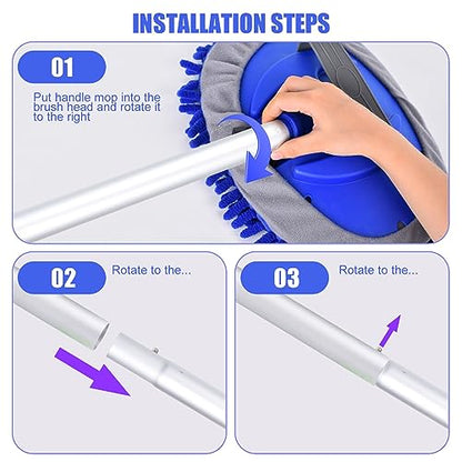 62" Car Wash Brush with Long Handle and Car Wash Brush Microfiber Car Cleaning Brush Kit for Car RV Truck Cleaning 1 Chenille Scratch-Free Replacement Head with Aluminum Alloy Pole (Blue) - color: Blue