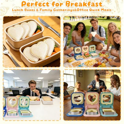 3-in-1 Uncrustable Sandwich Maker - Heart/Circle/Square Crustless Sandwich Cutter & Sealer for Kids' Lunch, Breakfast & Lunchboxes | BPA-Free Uncrustable Press, Easy Clean (3-Shape Pink) - color: 3-Shape Pink