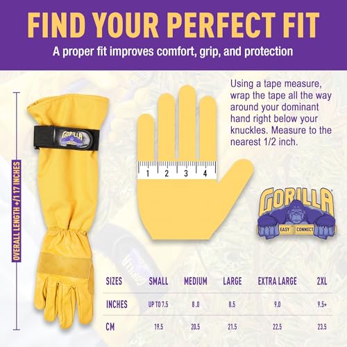 GORILLA EASY CONNECT Gardening Gloves Lightweight Tough Heavy Duty Long Sleeve Leather Pruning Gloves with Adjustable Strap - size: X-Large (Pack of 1)