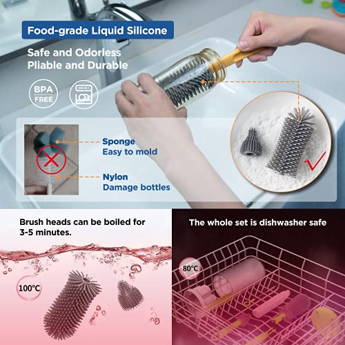 YOTIME Travel Bottle Brush Set, 6in1 Bottle Cleaning Kit with Silicone Bottle Brush, Nipple Cleaner Brush, Straw Brush, Soap Dispenser, Bottle Drying Rack and Storage Box, Yellow - color: Yellow