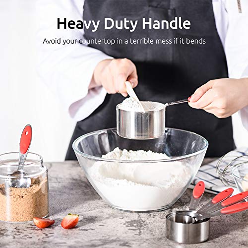 Measuring Cups : U-Taste 18/8 Stainless Steel Measuring Cups and Spoons Set of 10 Piece, Upgraded Thickness Handle(Red) - color: Red