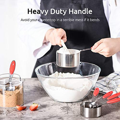 Measuring Cups : U-Taste 18/8 Stainless Steel Measuring Cups and Spoons Set of 10 Piece, Upgraded Thickness Handle(Red) - color: Red