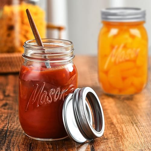 Classic 16 Oz Mason Jars, 6 Pack Canning Jars, Regular Mouth, Airtight & Leak Proof, Dishwasher Safe, Microwave & Freezer Safe, 3.2 x 4.5 x 5.5 inches
