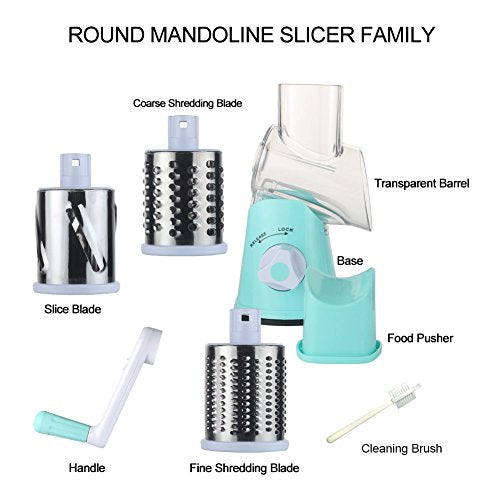 Cambom Rotary Cheese Grater Hand Crank Cheese Shredder for Fresh Cheese, Vegetable, Nuts,Non-slip Suction Base，Three Blades,Blue - color: Blue, size: 3 BLADES