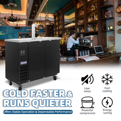 Polarman Commercial Beer Kegerator Double Tap Draft Beer Dispenser 2 Door Beer Dispenser for Bars and Restaurants 49” W Keg Refrigerator With 2 Coupler, 33°F- 41°F Temperature Control-Direct Draw - size: 49"W Double Tap