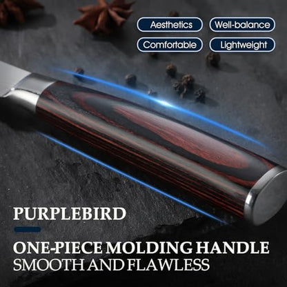 PURPLEBIRD Steak knives Set of 6, Serrated Steak Knife Set 4.5 Inch, Japanese High Carbon Steel Kitchen Steak Knife, Sharp Steak Knives with Wood Handle, Dinner Knife with Gift Box for Mom Dad - color: Red