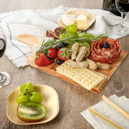 Restaurantware Cater Tek 11.8 x 7 Inch Charcuterie Boards 10 Faux Wood Cheese Boards - WIth Handle Stackable Paper Cardboard Charcuterie Boards Disposable For Serving At Catered Events