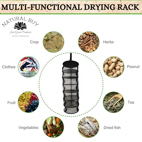9 Inch 7 Level Micro Hanging Dry Net Indoor/Closet Drying Rack for Herbs, Organizer, Freshner - Black Mash Screen with Top-to-Bottom Zipper - Apartment Size with Zipped Storage Pouch - size: 7 Level Net