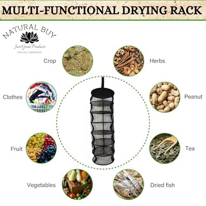 9 Inch 7 Level Micro Hanging Dry Net Indoor/Closet Drying Rack for Herbs, Organizer, Freshner - Black Mash Screen with Top-to-Bottom Zipper - Apartment Size with Zipped Storage Pouch - size: 7 Level Net