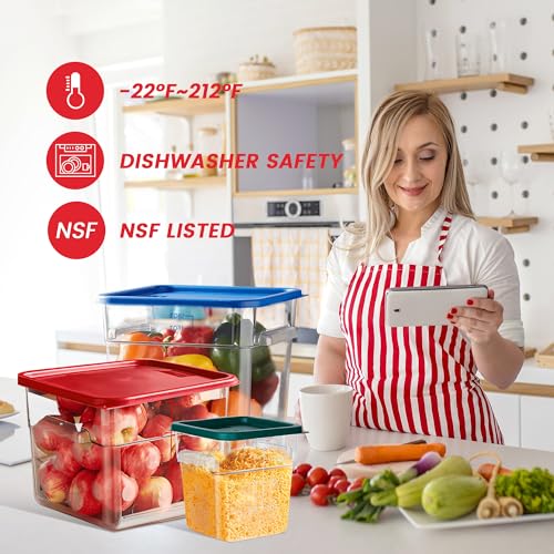 BIEAMA 4 Pack Food Storage Containers, 8 Quart with Lids, Square Commercial Containers with Scale, NSF, Polycarbonate, Clear - color: 8Qt-4 Pack(Red Lids)
