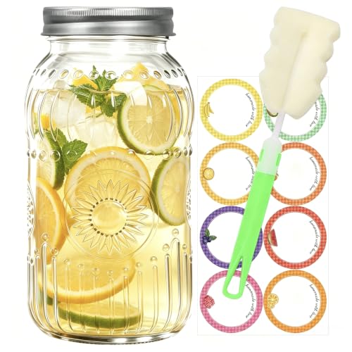 64 oz Wide Mouth Glass Mason Jar Half Gallon 1 Pack with Airtight Lids | Large Canning Jar with Airtight Lid for Fermenting, Pickling, Storing Food, Meal Prep, Salad & DIY Crafts - color: 64fl.oz 1pack