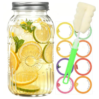 64 oz Wide Mouth Glass Mason Jar Half Gallon 1 Pack with Airtight Lids | Large Canning Jar with Airtight Lid for Fermenting, Pickling, Storing Food, Meal Prep, Salad & DIY Crafts - color: 64fl.oz 1pack