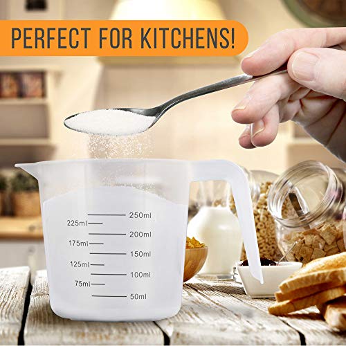 U.S. Kitchen Supply Plastic Measuring Cups with Handles - 8 oz (250 ml) Liquid Measuring Cup Set of 6 - Clear Microwave Safe Kitchen Cups - Measure in mL or Ounces, Measurement Cup for Cooking - size: 8-Ounce
