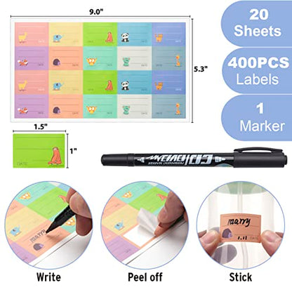 Waterproof Baby Bottle Label for Daycare Supplies,400PCS Removable Freezer Labels for Baby Food Containers, Breast Milk, Lunch Boxes, Organizing, Date Stickers to Write on-Sticky and Easy Peel Off