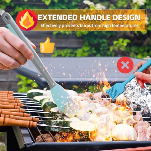Silicone Basting Brush & Spatula - Extra Long, Heat Resistant, for Baking, Scraping, Mixing, BBQ, Grill, Kitchen, Cooking, Spread Oil, Butter, Sauce (Blue Brush & Spatula) - color: Blue Brush+Spatula