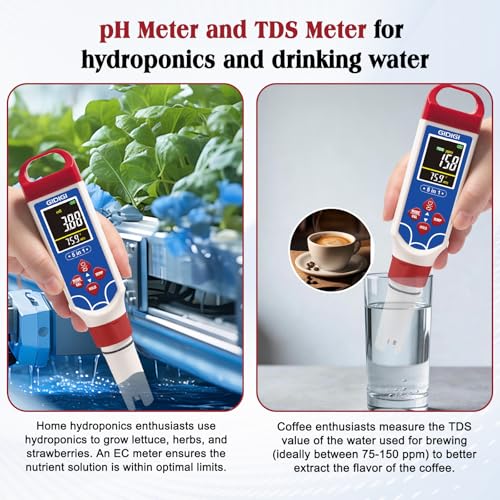 5 in 1 Digital pH Meter with TDS/EC/Salinity/Temp, Pool Salt Tester pH Pen for Water, Digital Salinity Meter for Saltwater Pool, Aquarium, Home Tank, Hydroponic pH Tester with pH Reset Function