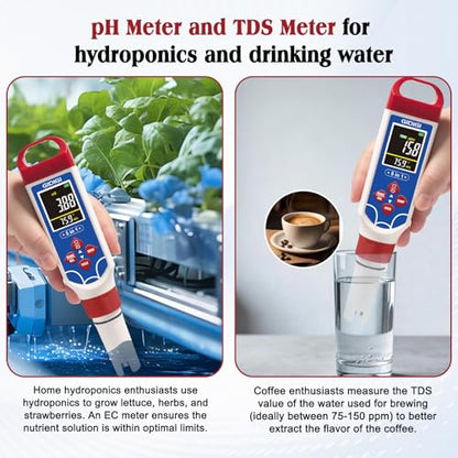 5 in 1 Digital pH Meter with TDS/EC/Salinity/Temp, Pool Salt Tester pH Pen for Water, Digital Salinity Meter for Saltwater Pool, Aquarium, Home Tank, Hydroponic pH Tester with pH Reset Function