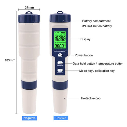5 in 1 PH Meter Gomass 0.01 High Accuracy ph Tester Digital for Water TDS/EC/Salt/Temp/PH Pen, PPM Meter Water Tester Drinking Water, Hydroponics, Plants, Aquarium and Pool - color: blue