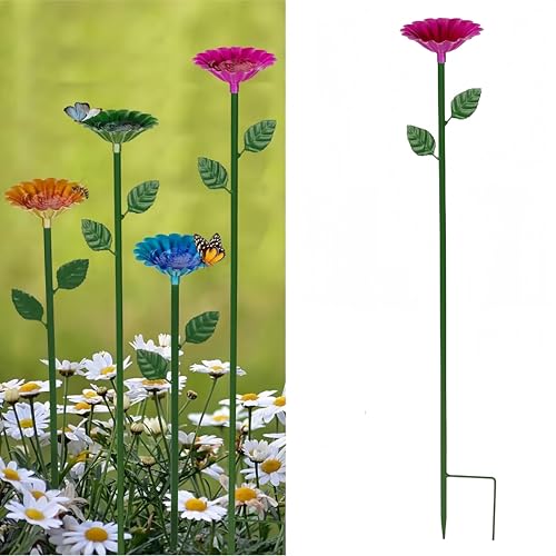 Bee Watering Station - Metal Bee Bath for Garden Water Feeder with Flower Design, Colorful Butterfly Bee Bath Bowl for Outdoor Garden Yard Decor (Red) - color: Red