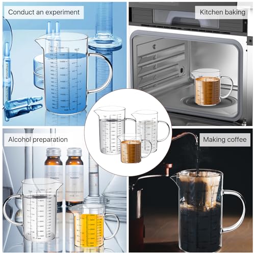 3 Pack Glass Measuring Cups,1-Cup,2-Cup,4-Cup Measuring Jugs with Handle &V Shaped Spout,3 Scales(Oz,Cup,Ml) High Borosilicate Glass Measuring Cup for Liquid Kitchen-Microwave Freezer Safe