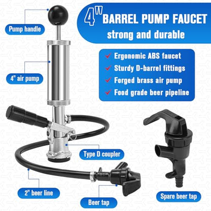 Keg Party Pump, 4" Keg Tap Kit Keg Pump Taps - size: 4 Inch
